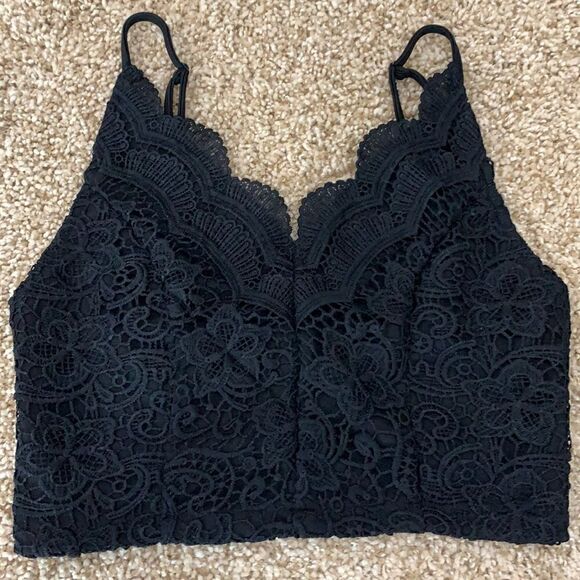 Vintage black lace‎ Cami crochet crop top tank Paper Crane Size Small - Picture 4 of 11